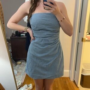 Astr Strapless Light wash denim Dress